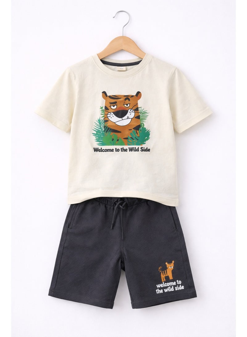 victor and jane Boys’ 2-Piece Set – Tiger Graphic T-Shirt (Front & Back Print) & Shorts - Image 5